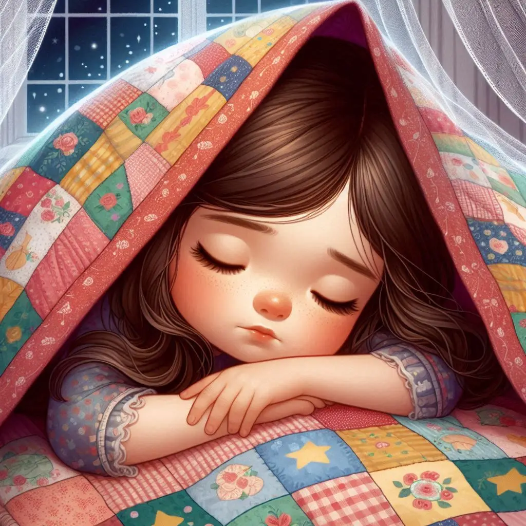 girl under quilt