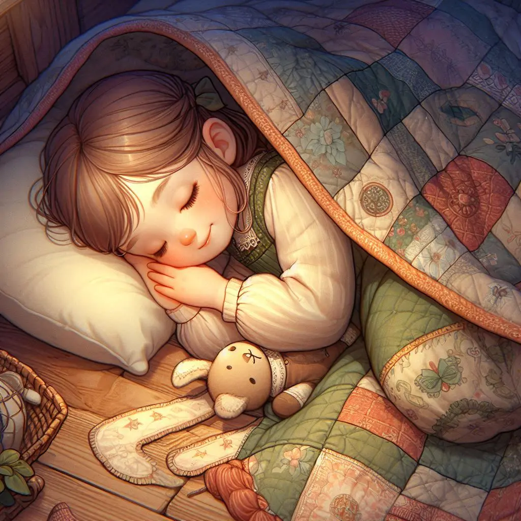 girl sleeping under quilt