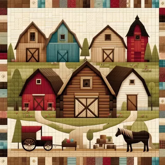 Log Cabin Quilt Pattern farm scene Log Cabin Quilt Pattern farm scene