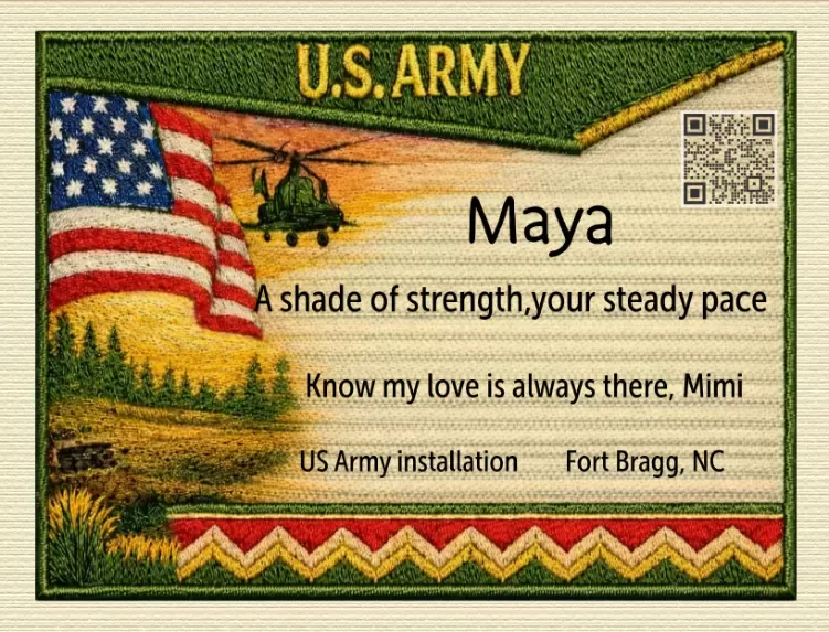 Personalized military quilt label for a military female service person Maya Personalized military quilt label for a military female service person Maya