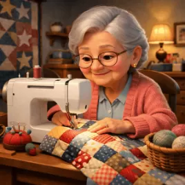 Quilter working at sewing machine Quilter working at sewing machine