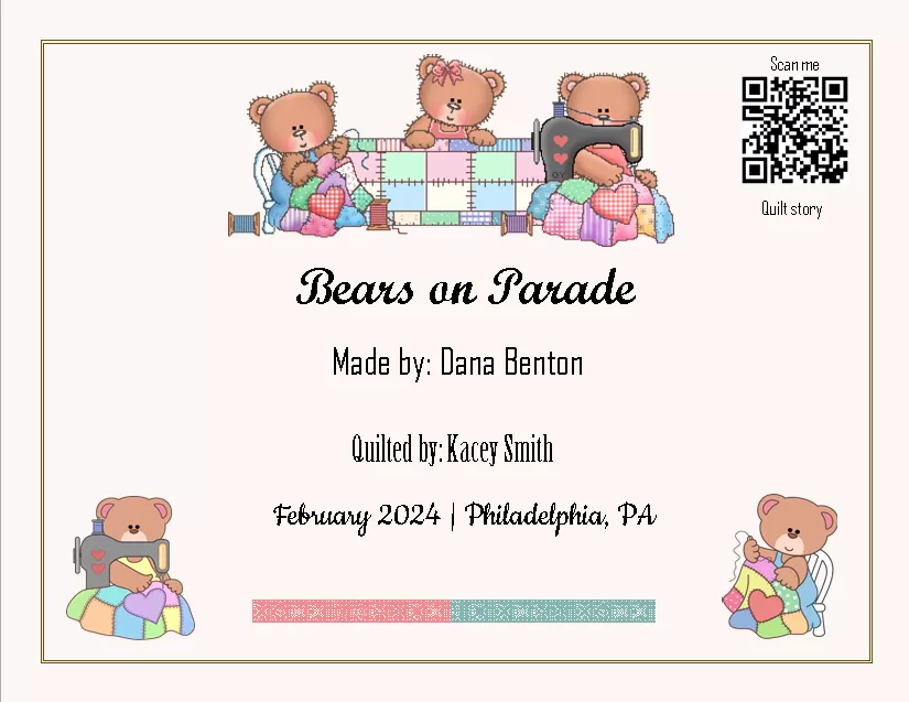 custom quilt label - Bears on Parade