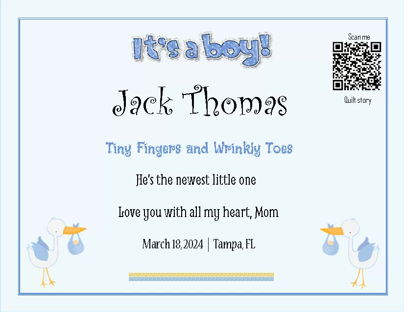 Custom baby quilt label - Jack Thomas