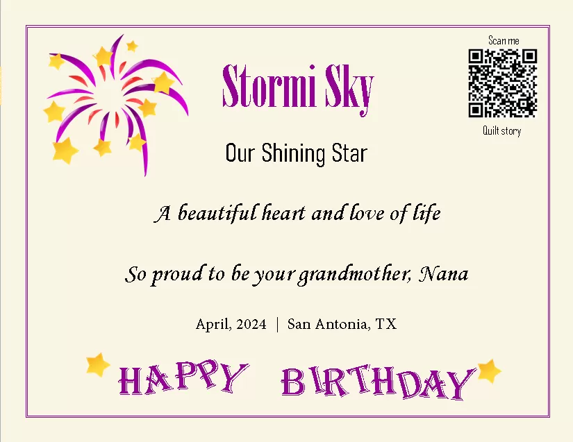 quilt label - Stormi Sky