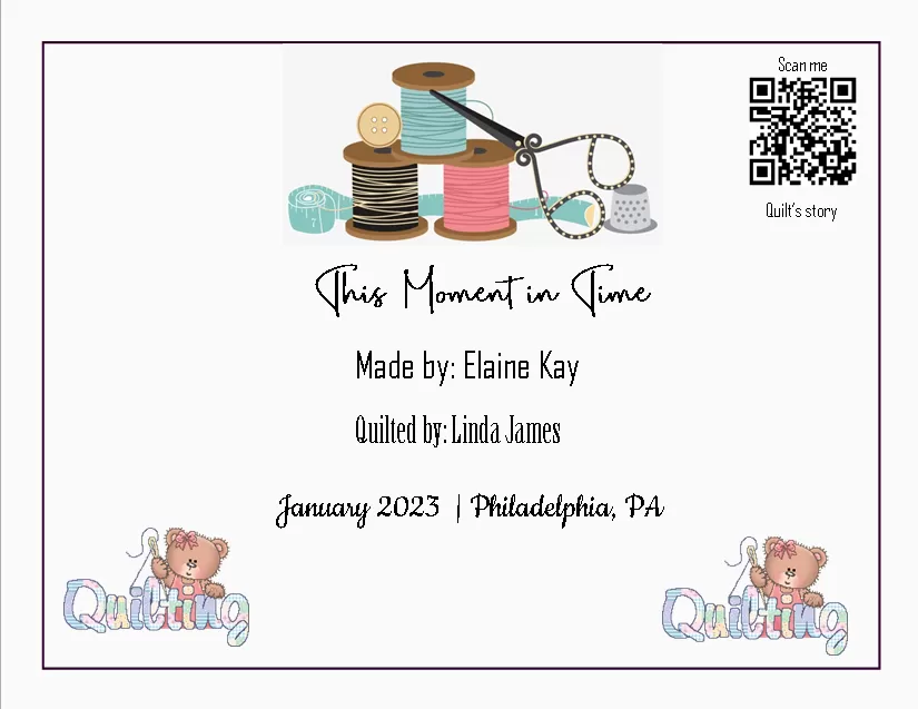custom quilt label - This Moment in Time