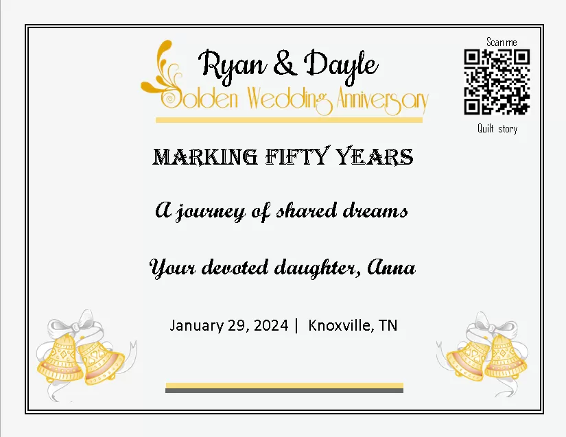 quilt label - Ryan & Dayle