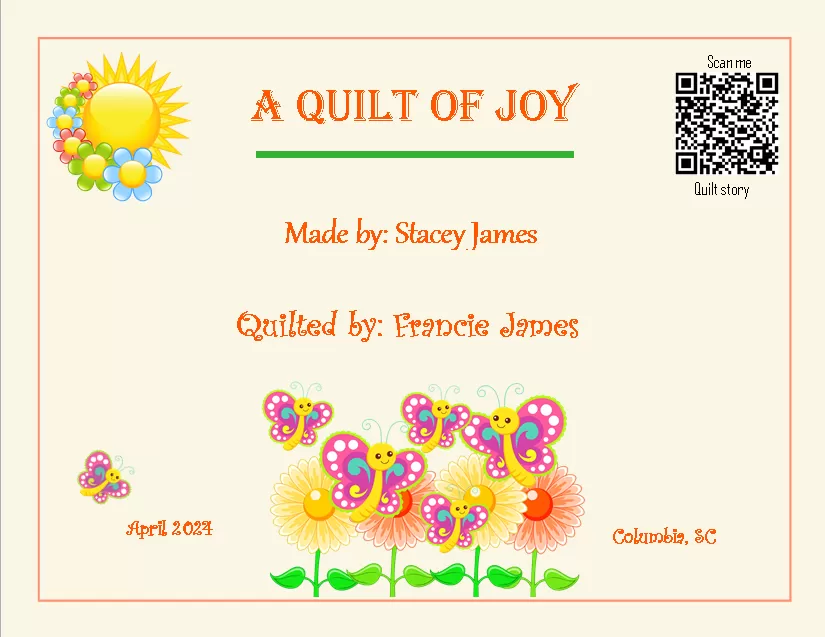 custom quilt label - A Quilt of Joy custom quilt label - A Quilt of Joy
