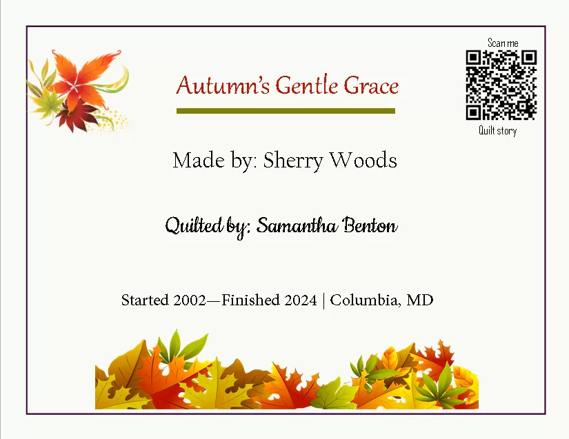 custom quilt label - Autumn's Gentle Grace custom quilt label - Autumn's Gentle Grace