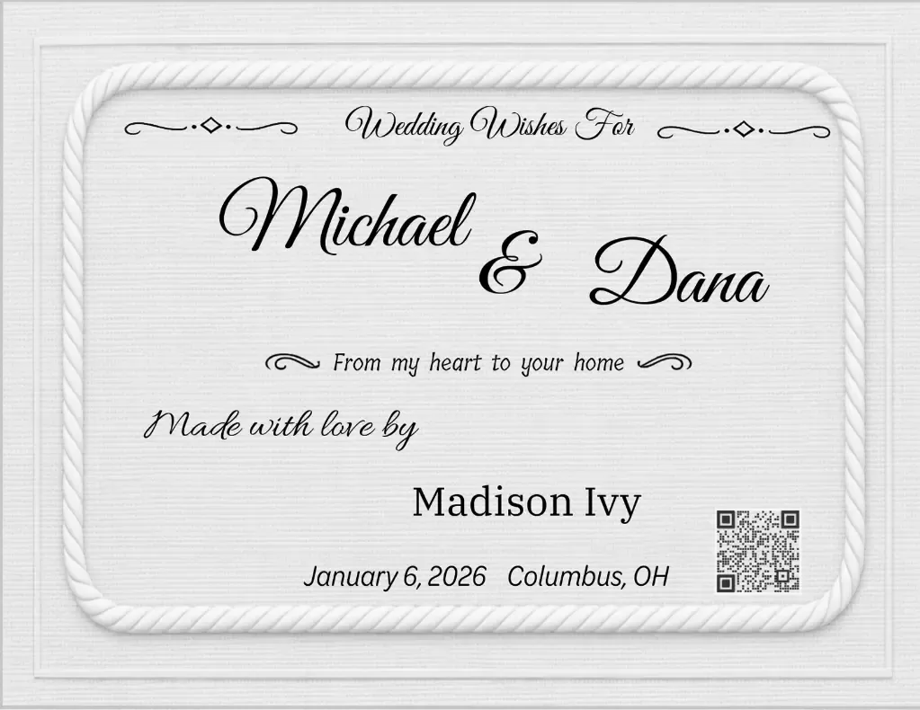 Custom fabric wedding quilt label with 'First Day of Our Lives' poem for a new couple. Custom fabric wedding quilt label with 'First Day of Our Lives' poem for a new couple.