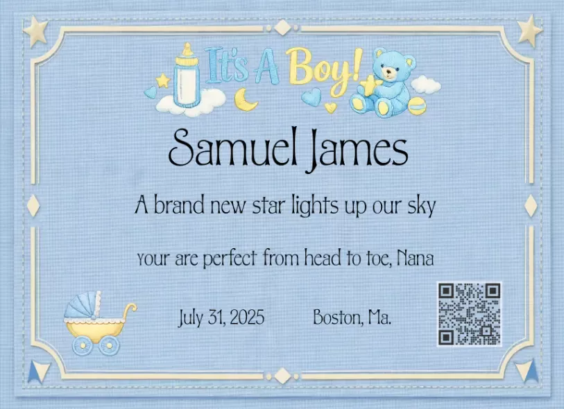 Custom baby quilt label - Samuel James Custom baby quilt label - Samuel James